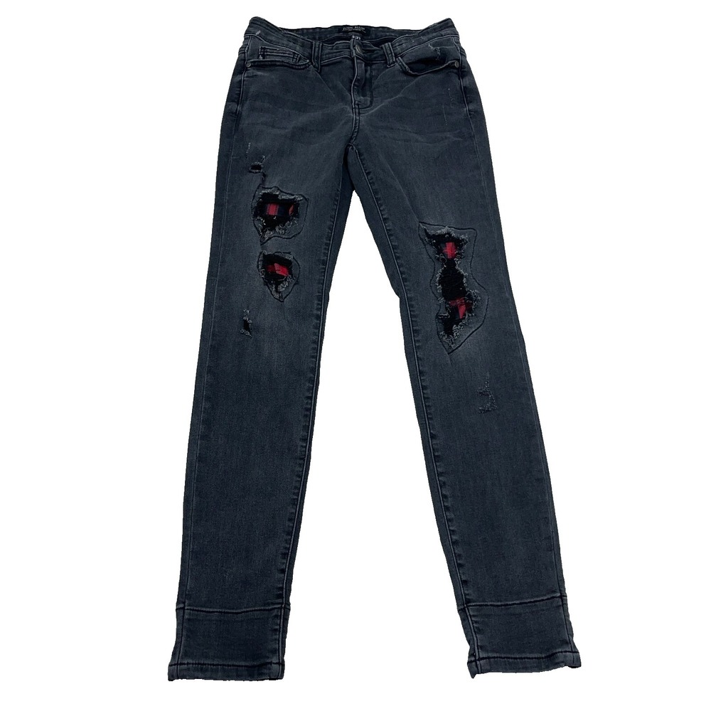 Judy Blue Jeans Women 5 27 Skinny Fit Mid Rise Black Wash Faded Holes Stretch‎